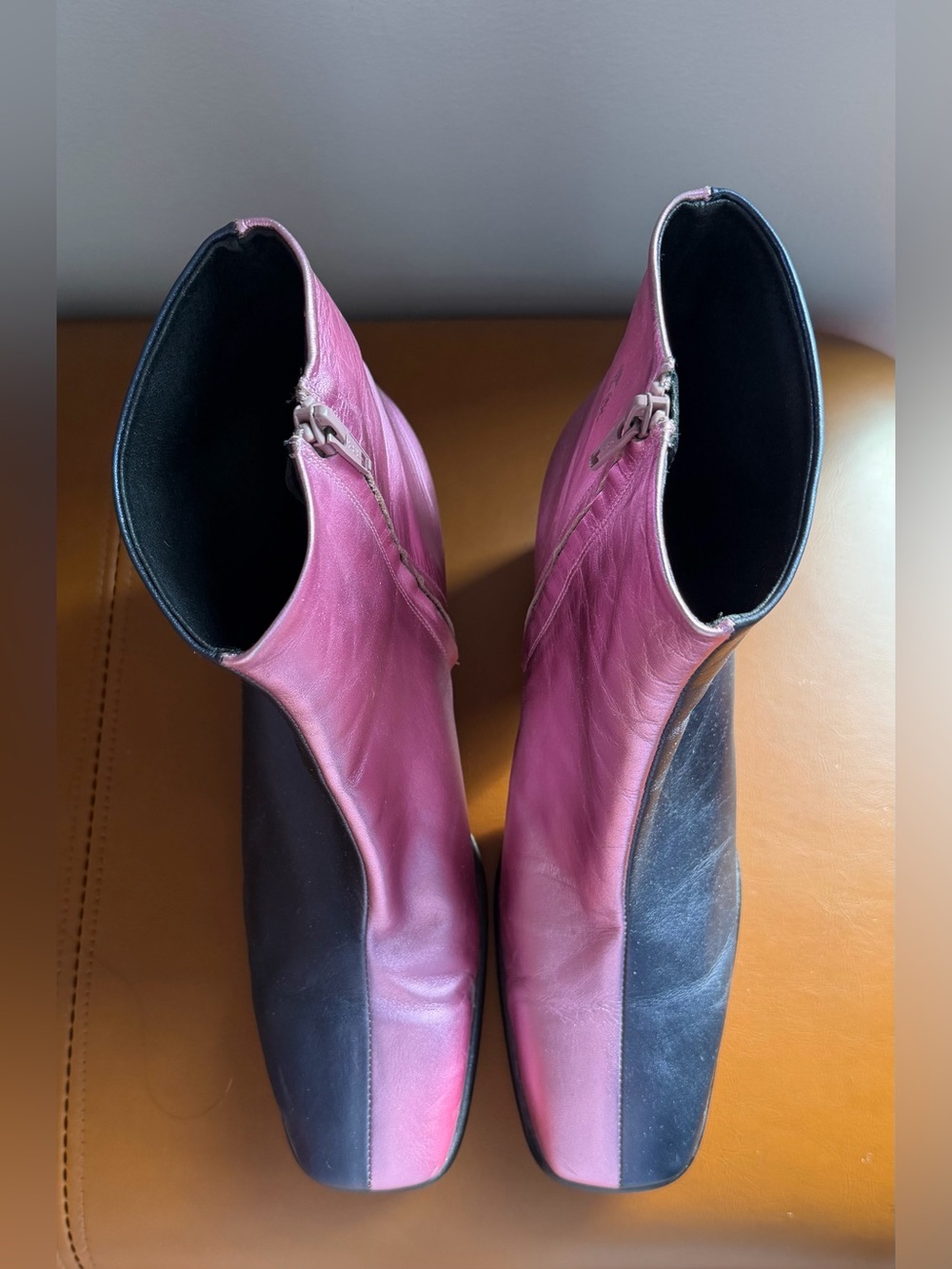 Maeve Pink and Blue Two-Tone Square-Toe Ankle Booties